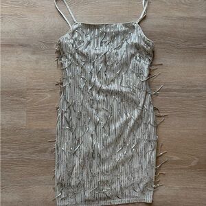 Trixxi Silver Fringe Mini Dress